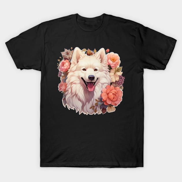 Samoyed  Dog Vintage Floral T-Shirt by BunDauVN